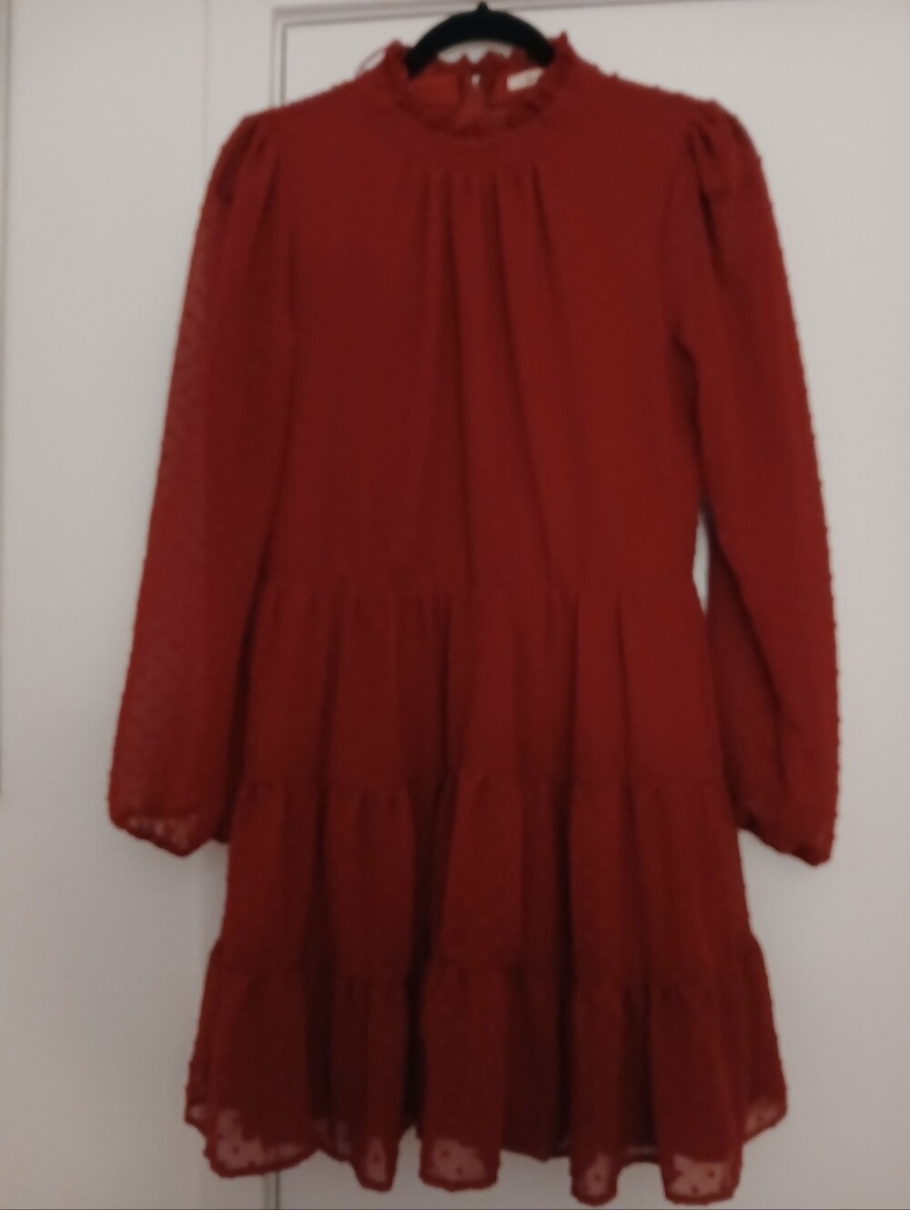 Mango Girls' Red Long-Sleeve Tiered Ruffle Dress